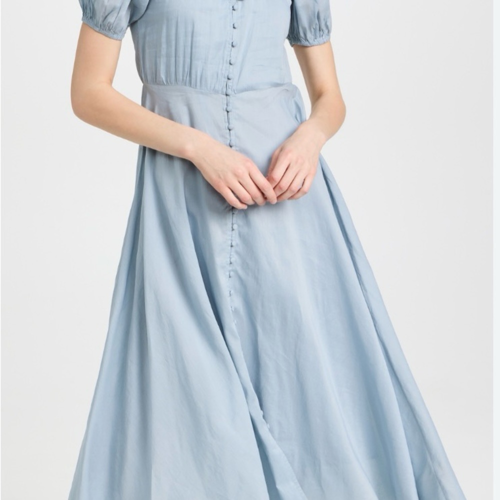 THE GREAT. Blue Maxi Sundress with Puff Sleeves